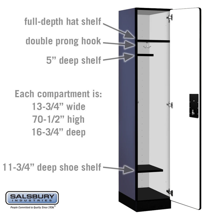Salsbury 15" Wide Single Tier Designer Wood Locker - 1 Wide - 6 Feet High - 18 Inches Deep - Blue - Black Electronic Locks - Sweatfully