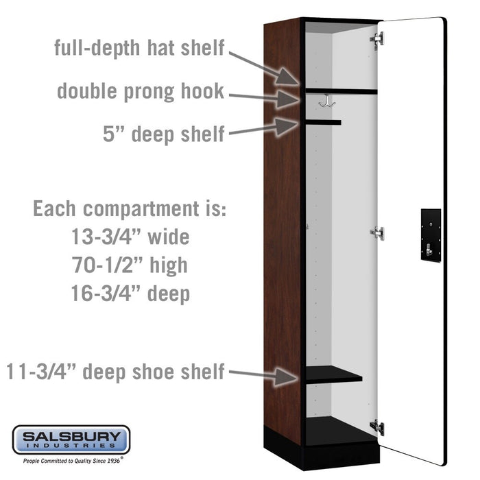 Salsbury 15" Wide Single Tier Designer Wood Locker - 1 Wide - 6 Feet High - 18 Inches Deep - Mahogany - Silver Electronic Locks - Sweatfully