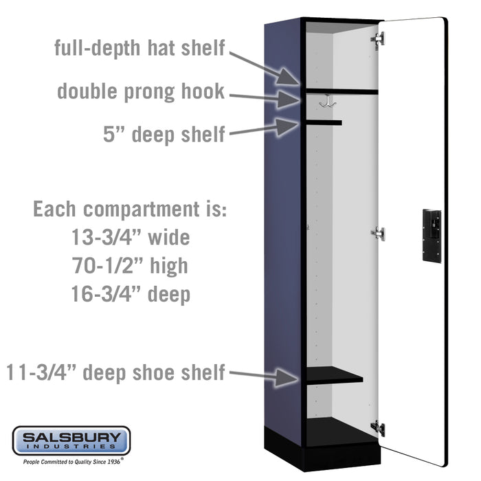 Salsbury 15" Wide Single Tier Designer Wood Locker - 1 Wide - 6 Feet High - 18 Inches Deep - Blue - Hasps - Sweatfully