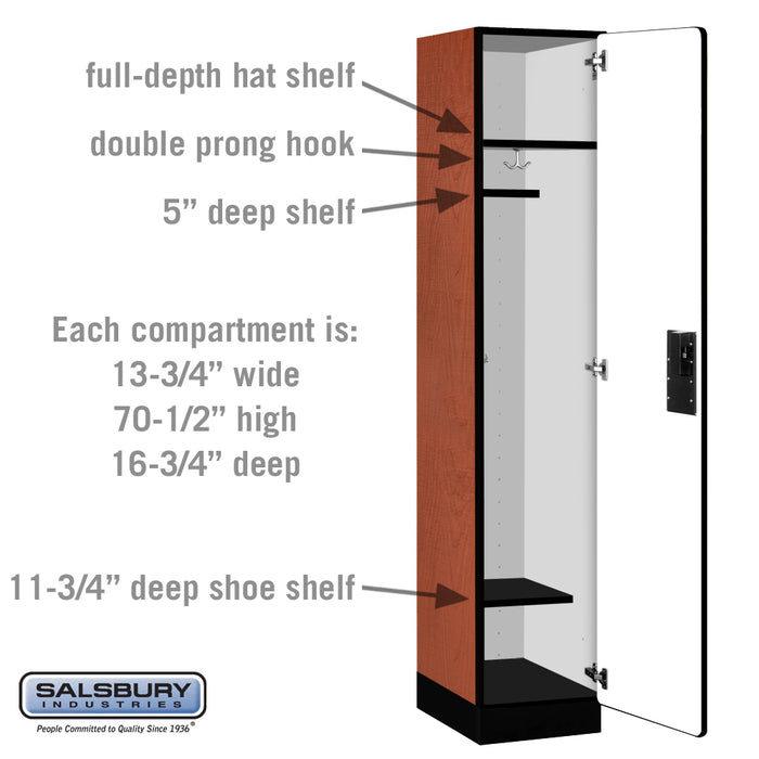 Salsbury 15" Wide Single Tier Designer Wood Locker - 1 Wide - 6 Feet High - 18 Inches Deep - Cherry - Hasps - Sweatfully
