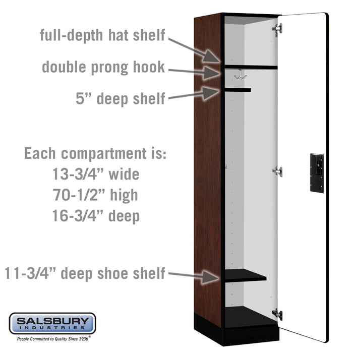 Salsbury 15" Wide Single Tier Designer Wood Locker - 1 Wide - 6 Feet High - 18 Inches Deep - Mahogany - Hasps - Sweatfully