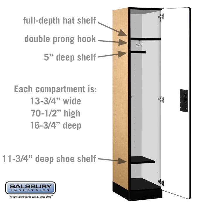 Salsbury 15" Wide Single Tier Designer Wood Locker - 1 Wide - 6 Feet High - 18 Inches Deep - Maple - Hasps - Sweatfully