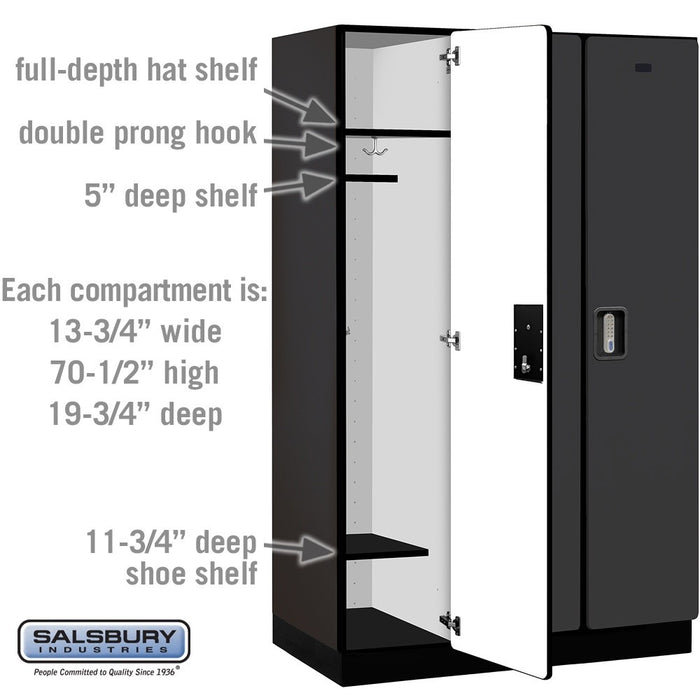 Salsbury 15" Wide Single Tier Designer Wood Locker - 3 Wide - 6 Feet High - 21 Inches Deep - Black - Silver Electronic Locks - Sweatfully