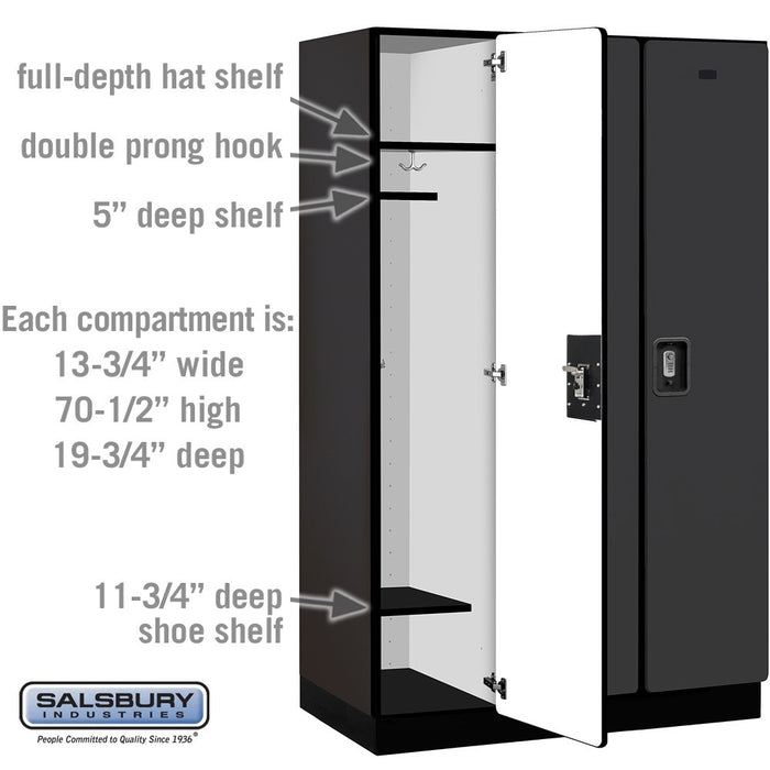 Salsbury 15" Wide Single Tier Designer Wood Locker - 3 Wide - 6 Feet High - 21 Inches Deep - Black - Silver Resettable Combination Locks - Sweatfully