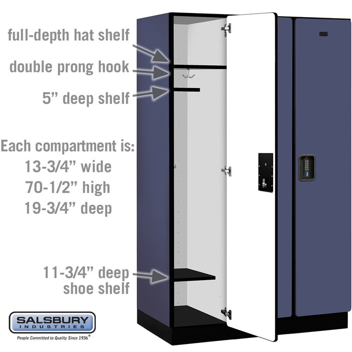 Salsbury 15" Wide Single Tier Designer Wood Locker - 3 Wide - 6 Feet High - 21 Inches Deep - Blue - Black Electronic Locks - Sweatfully