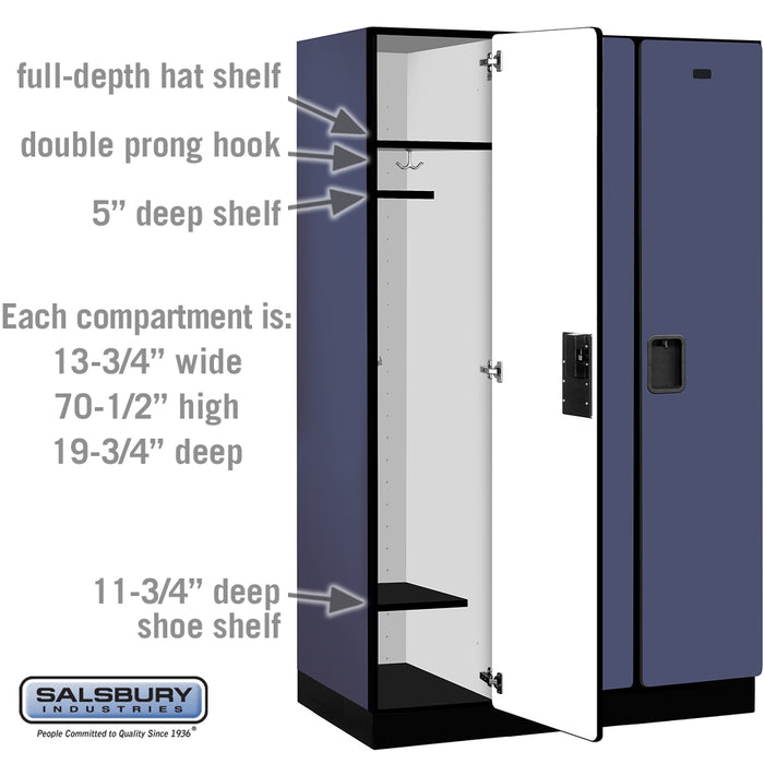 Salsbury 15" Wide Single Tier Designer Wood Locker - 3 Wide - 6 Feet High - 21 Inches Deep - Blue - Hasps - Sweatfully