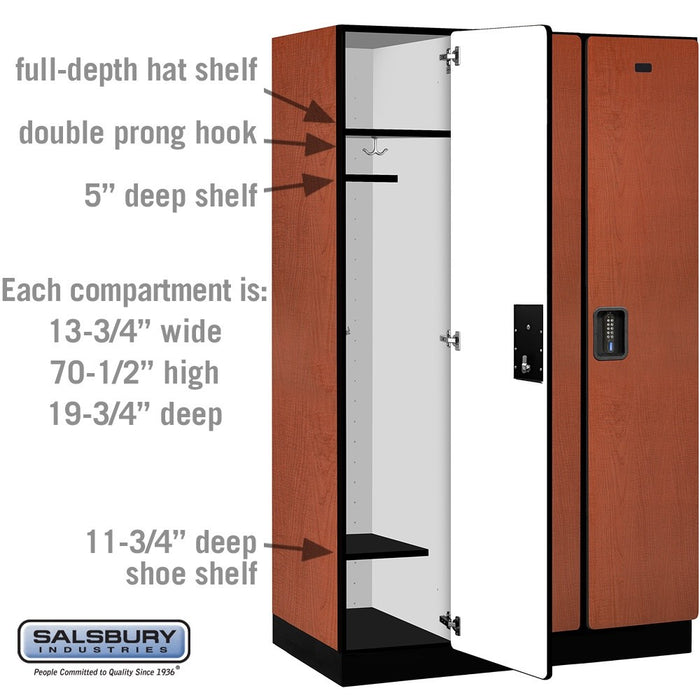 Salsbury 15" Wide Single Tier Designer Wood Locker - 3 Wide - 6 Feet High - 21 Inches Deep - Cherry - Black Electronic Locks - Sweatfully