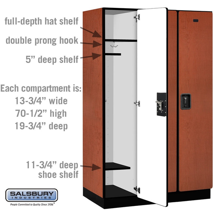 Salsbury 15" Wide Single Tier Designer Wood Locker - 3 Wide - 6 Feet High - 21 Inches Deep - Cherry - Black Resettable Combination Locks - Sweatfully