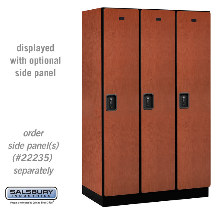 Salsbury 15" Wide Single Tier Designer Wood Locker - 3 Wide - 6 Feet High - 21 Inches Deep - Cherry - Black Resettable Combination Locks - Sweatfully