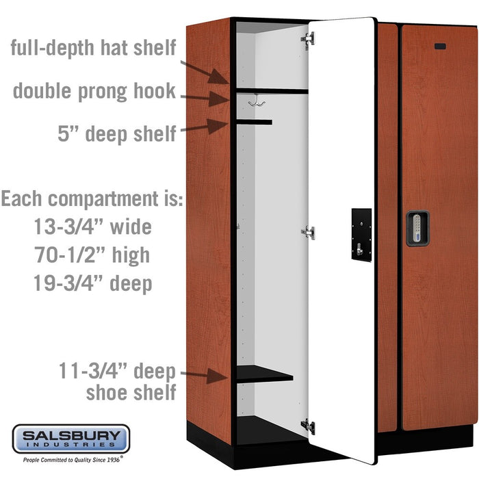 Salsbury 15" Wide Single Tier Designer Wood Locker - 3 Wide - 6 Feet High - 21 Inches Deep - Cherry - Silver Electronic Locks - Sweatfully
