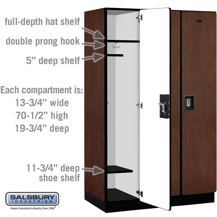 Salsbury 15" Wide Single Tier Designer Wood Locker - 3 Wide - 6 Feet High - 21 Inches Deep - Mahogany - Silver Resettable Combination Locks - Sweatfully