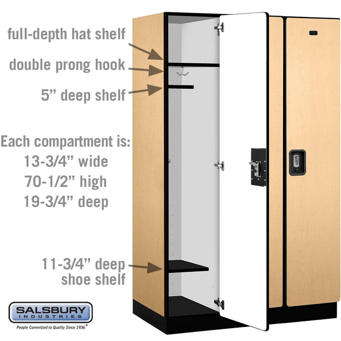 Salsbury 15" Wide Single Tier Designer Wood Locker - 3 Wide - 6 Feet High - 21 Inches Deep - Maple - Silver Resettable Combination Locks - Sweatfully