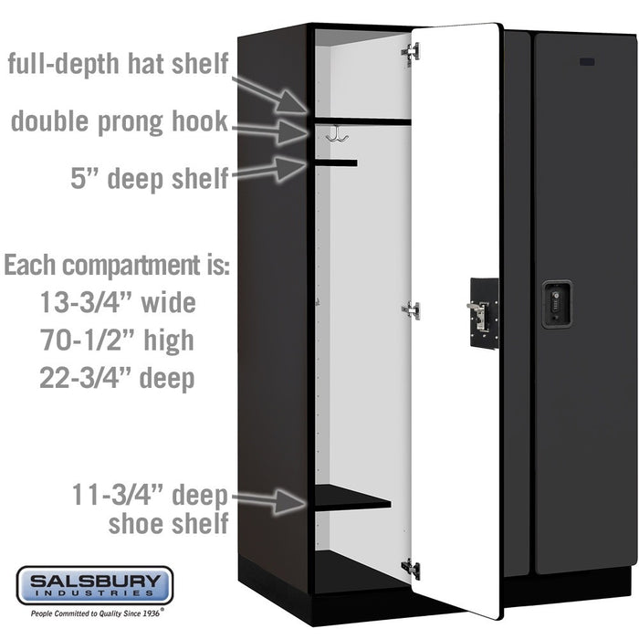 Salsbury 15" Wide Single Tier Designer Wood Locker - 3 Wide - 6 Feet High - 24 Inches Deep - Black - Black Resettable Combination Locks - Sweatfully