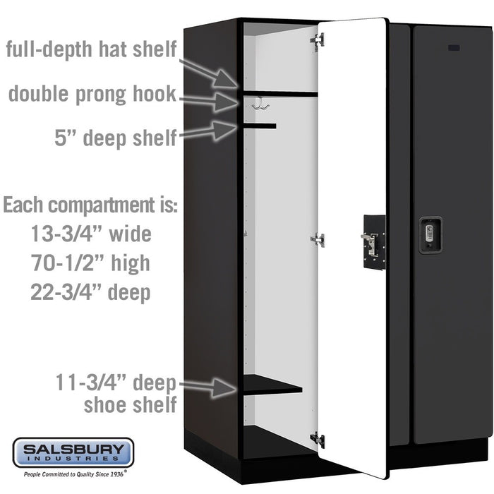 Salsbury 15" Wide Single Tier Designer Wood Locker - 3 Wide - 6 Feet High - 24 Inches Deep - Black - Silver Resettable Combination Locks - Sweatfully