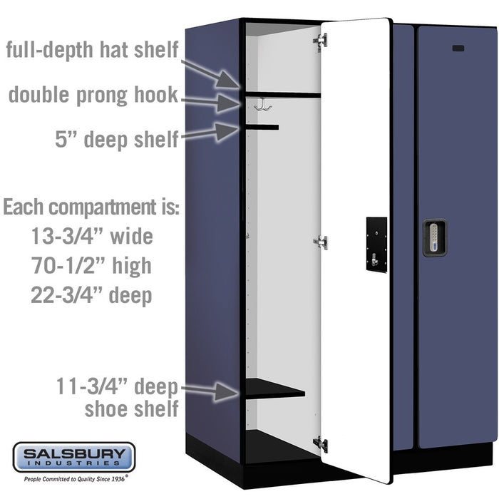 Salsbury 15" Wide Single Tier Designer Wood Locker - 3 Wide - 6 Feet High - 24 Inches Deep - Blue - Silver Electronic Locks - Sweatfully