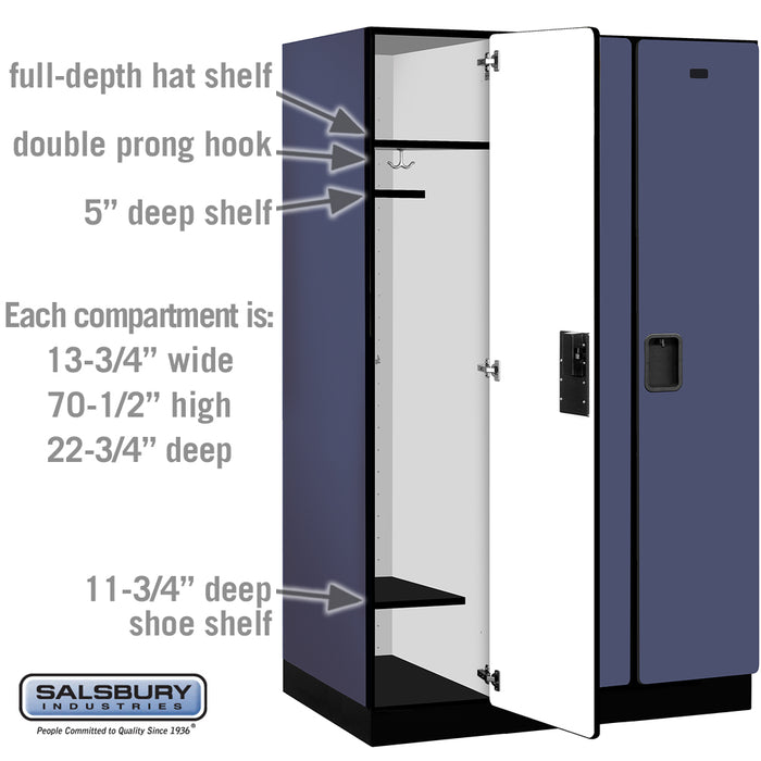 Salsbury 15" Wide Single Tier Designer Wood Locker - 3 Wide - 6 Feet High - 24 Inches Deep - Blue - Hasps - Sweatfully