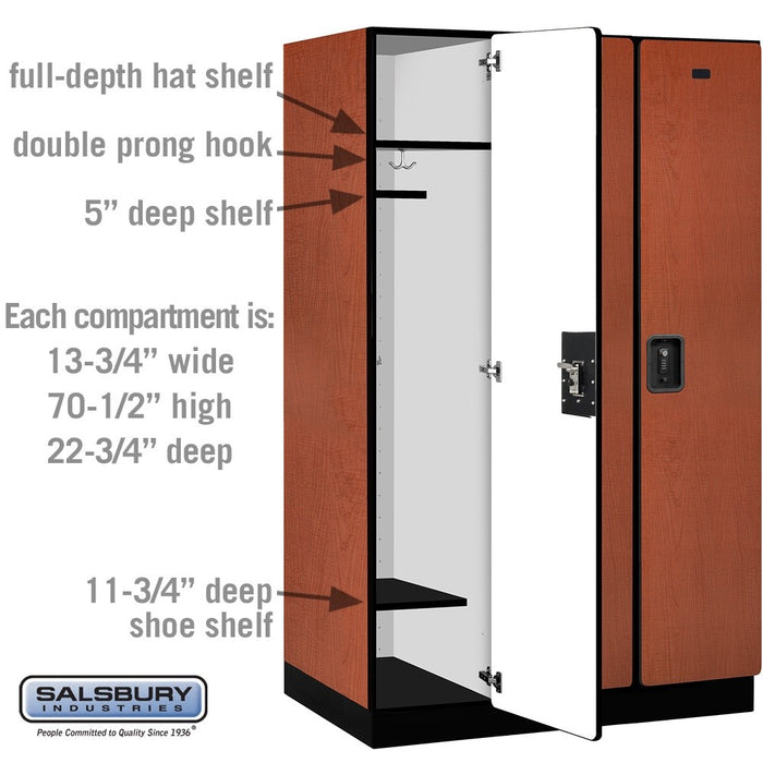 Salsbury 15" Wide Single Tier Designer Wood Locker - 3 Wide - 6 Feet High - 24 Inches Deep - Cherry - Black Resettable Combination Locks - Sweatfully