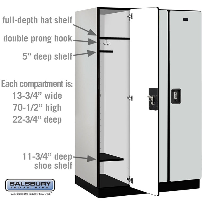 Salsbury 15" Wide Single Tier Designer Wood Locker - 3 Wide - 6 Feet High - 24 Inches Deep - Gray - Silver Resettable Combination Locks - Sweatfully