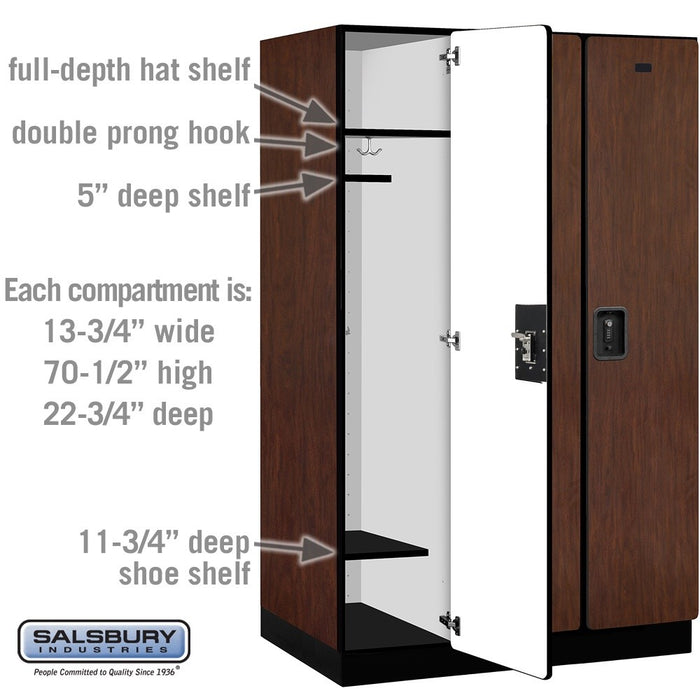 Salsbury 15" Wide Single Tier Designer Wood Locker - 3 Wide - 6 Feet High - 24 Inches Deep - Mahogany - Black Resettable Combination Locks - Sweatfully