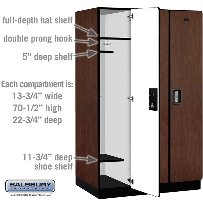 Salsbury 15" Wide Single Tier Designer Wood Locker - 3 Wide - 6 Feet High - 24 Inches Deep - Mahogany - Silver Electronic Locks - Sweatfully