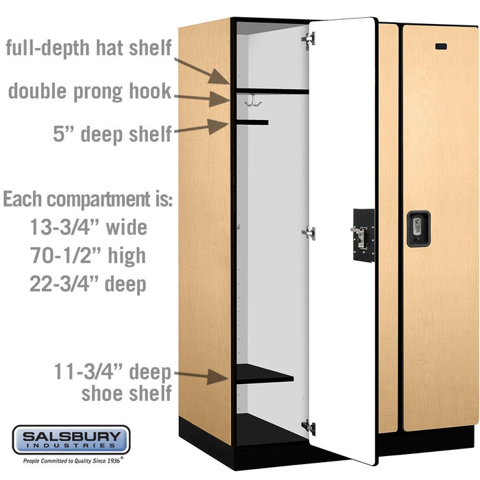 Salsbury 15" Wide Single Tier Designer Wood Locker - 3 Wide - 6 Feet High - 24 Inches Deep - Maple - Silver Resettable Combination Locks - Sweatfully