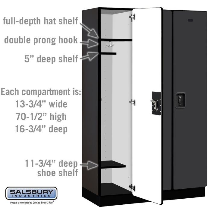 Salsbury 15" Wide Single Tier Designer Wood Locker - 3 Wide - 6 Feet High - 18 Inches Deep - Black - Black Resettable Combination Locks - Sweatfully