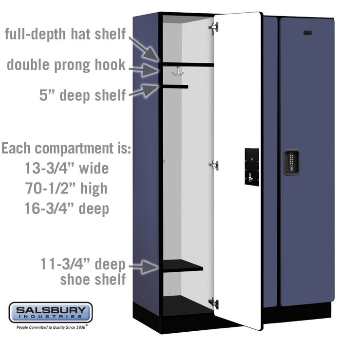 Salsbury 15" Wide Single Tier Designer Wood Locker - 3 Wide - 6 Feet High - 18 Inches Deep - Blue - Black Electronic Locks - Sweatfully