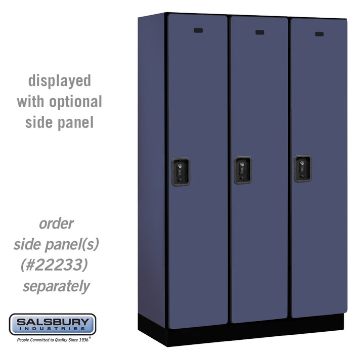 Salsbury 15" Wide Single Tier Designer Wood Locker - 3 Wide - 6 Feet High - 18 Inches Deep - Blue - Black Resettable Combination Locks - Sweatfully