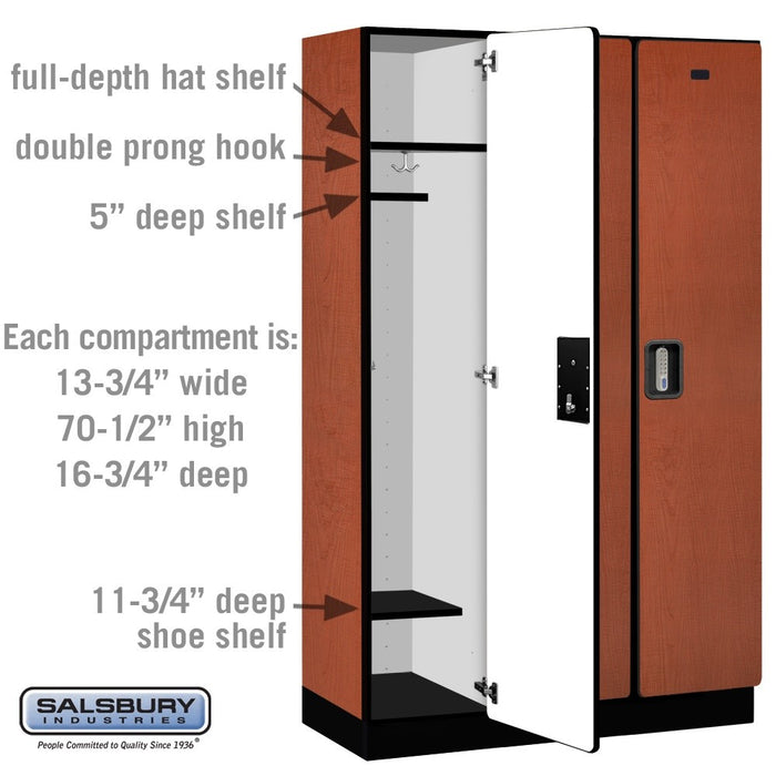 Salsbury 15" Wide Single Tier Designer Wood Locker - 3 Wide - 6 Feet High - 18 Inches Deep - Cherry - Silver Electronic Locks - Sweatfully