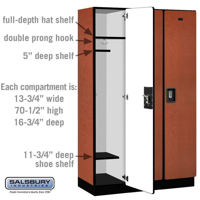 Salsbury 15" Wide Single Tier Designer Wood Locker - 3 Wide - 6 Feet High - 18 Inches Deep - Cherry - Silver Resettable Combination Locks - Sweatfully