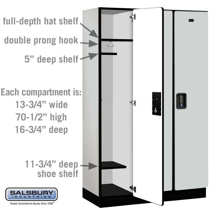 Salsbury 15" Wide Single Tier Designer Wood Locker - 3 Wide - 6 Feet High - 18 Inches Deep - Gray - Black Electronic Locks - Sweatfully