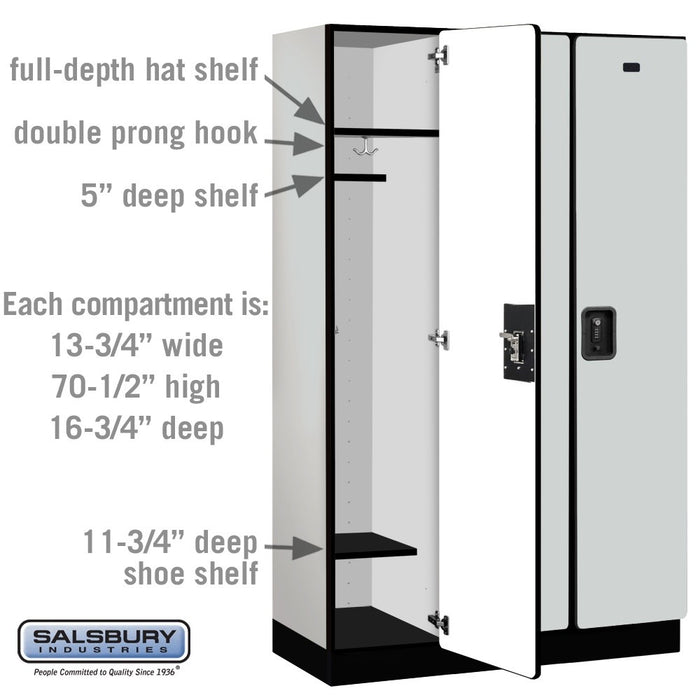 Salsbury 15" Wide Single Tier Designer Wood Locker - 3 Wide - 6 Feet High - 18 Inches Deep - Gray - Black Resettable Combination Locks - Sweatfully