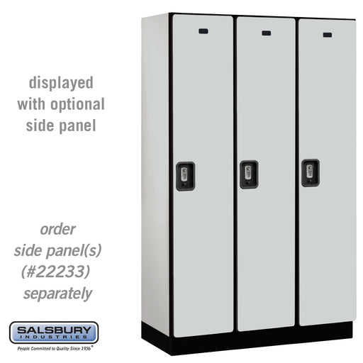 Salsbury 15" Wide Single Tier Designer Wood Locker - 3 Wide - 6 Feet High - 18 Inches Deep - Gray - Silver Resettable Combination Locks - Sweatfully