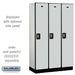 Salsbury 15" Wide Single Tier Designer Wood Locker - 3 Wide - 6 Feet High - 18 Inches Deep - Gray - Silver Resettable Combination Locks - Sweatfully