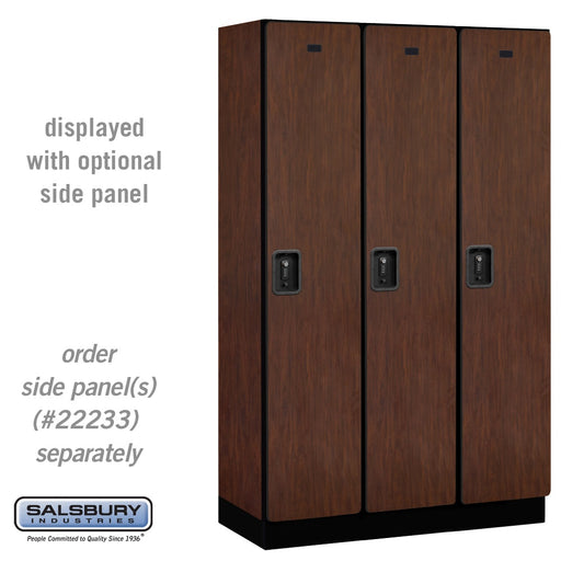 Salsbury 15" Wide Single Tier Designer Wood Locker - 3 Wide - 6 Feet High - 18 Inches Deep - Mahogany - Black Resettable Combination Locks - Sweatfully