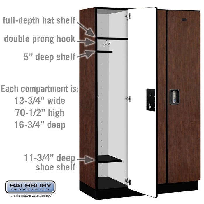 Salsbury 15" Wide Single Tier Designer Wood Locker - 3 Wide - 6 Feet High - 18 Inches Deep - Mahogany - Silver Electronic Locks - Sweatfully
