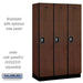 Salsbury 15" Wide Single Tier Designer Wood Locker - 3 Wide - 6 Feet High - 18 Inches Deep - Mahogany - Silver Resettable Combination Locks - Sweatfully