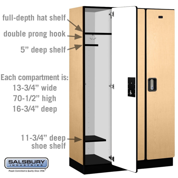 Salsbury 15" Wide Single Tier Designer Wood Locker - 3 Wide - 6 Feet High - 18 Inches Deep - Maple - Silver Electronic Locks - Sweatfully