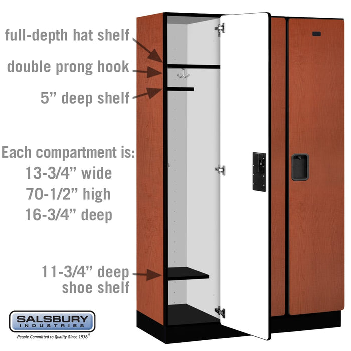 Salsbury 15" Wide Single Tier Designer Wood Locker - 3 Wide - 6 Feet High - 18 Inches Deep - Cherry - Hasps - Sweatfully