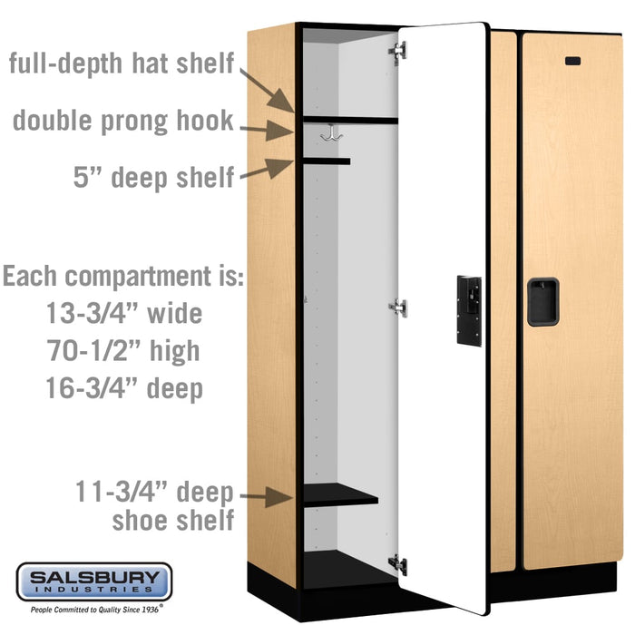 Salsbury 15" Wide Single Tier Designer Wood Locker - 3 Wide - 6 Feet High - 18 Inches Deep - Maple - Hasps - Sweatfully