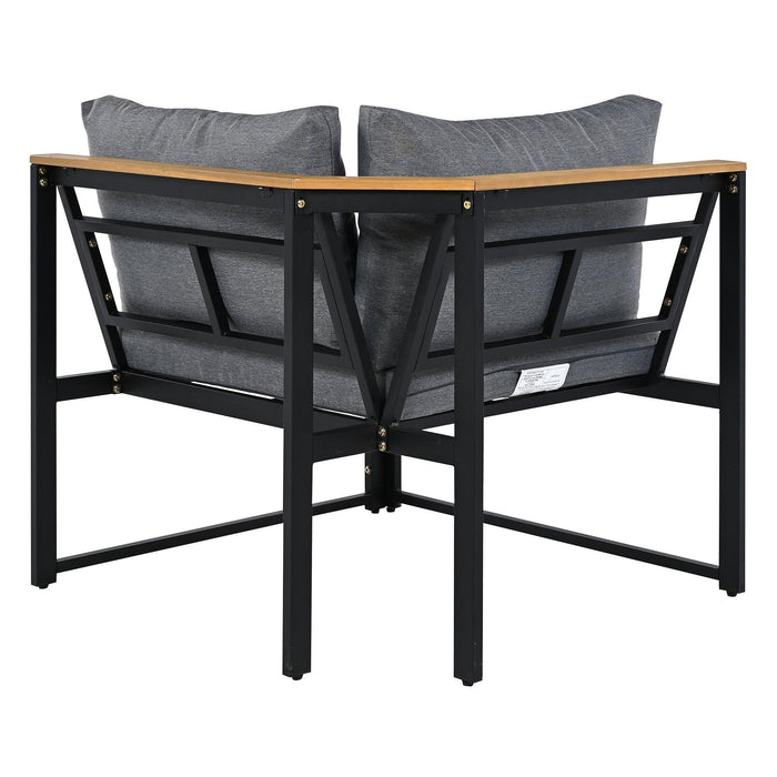 Patio Furniture Set with Loveseats, 4 Pieces Outdoor Sofa Set with Waterproof Cushions, Durable Iron-Wood Design for Garden, Backyard, Poolside - Sweatfully