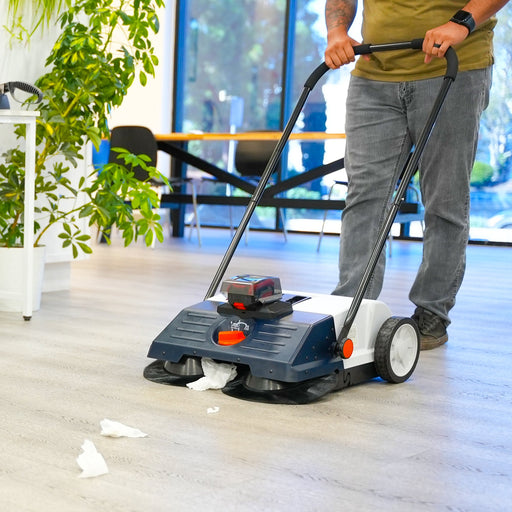 22" Battery Powered Push Sweeper With Double Brush System 18V Lithium-Ion - Sweatfully