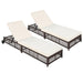 Outdoor Lounge Chair, Patio Chaise Lounge with 5-Position Backrest, Rattan Outdoor Lounge Chair with Cushion and Wheels for Poolside, Backyard, Garden - Sweatfully