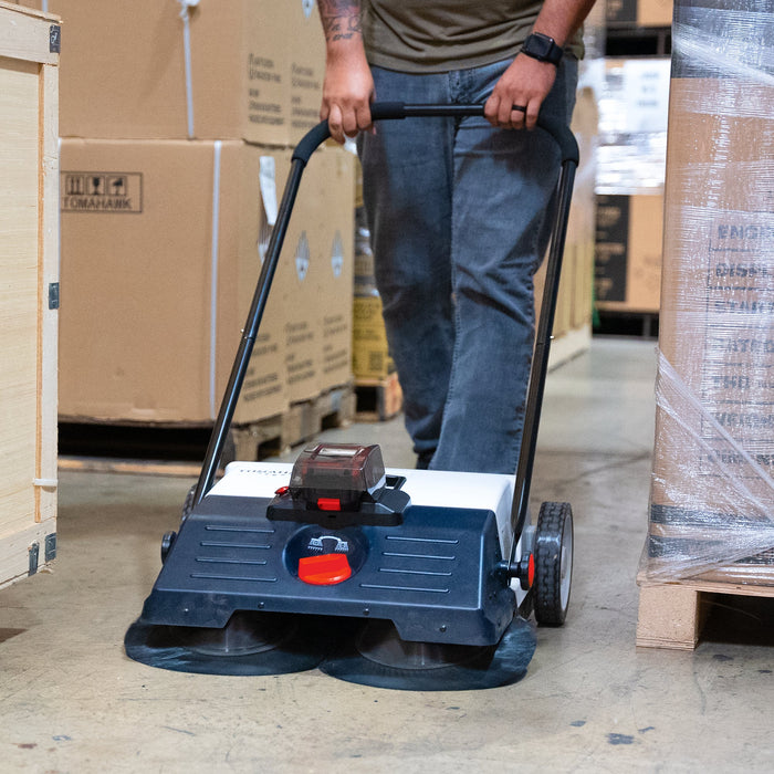 22" Battery Powered Push Sweeper With Double Brush System 18V Lithium-Ion - Sweatfully