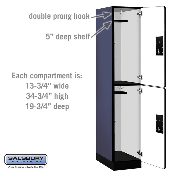 Salsbury 15" Wide Double Tier Designer Wood Locker - 1 Wide - 6 Feet High - 21 Inches Deep - Blue - Black Electronic Locks - Sweatfully