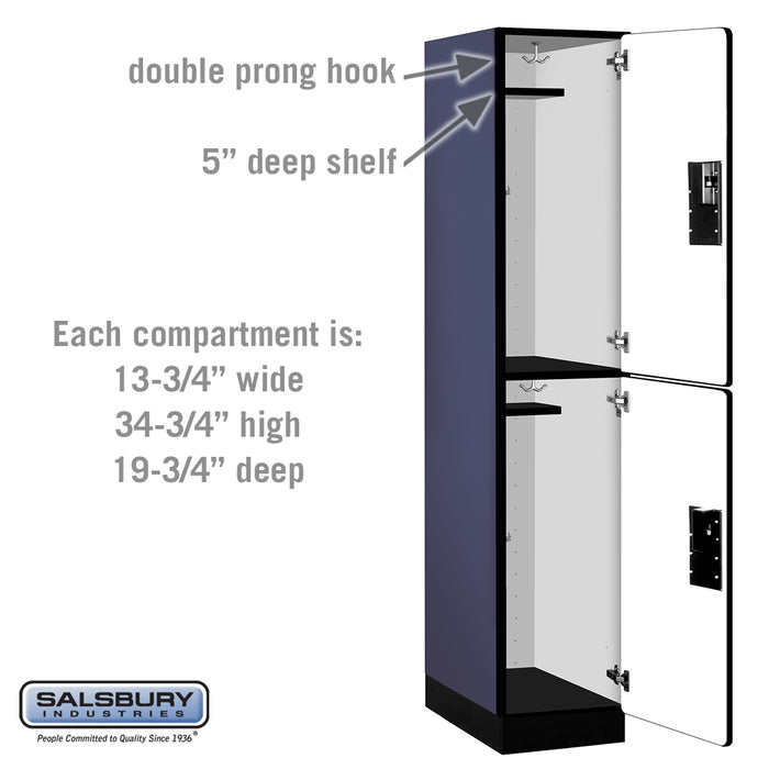 Salsbury 15" Wide Double Tier Designer Wood Locker - 1 Wide - 6 Feet High - 21 Inches Deep - Blue - Hasps - Sweatfully