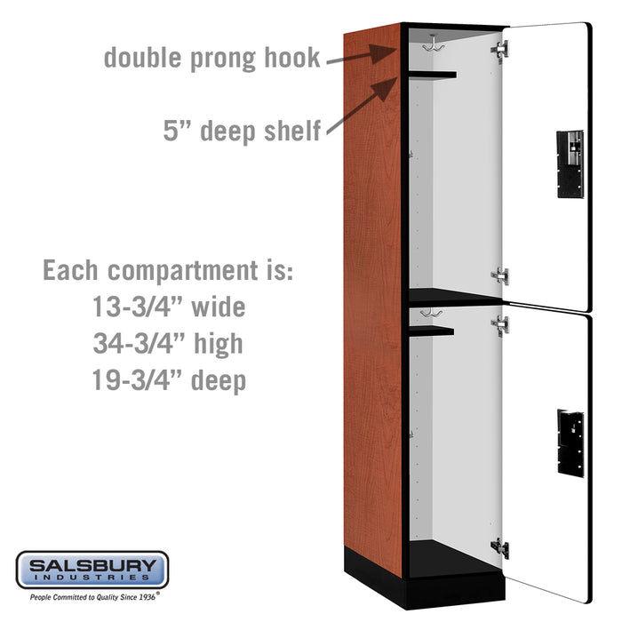 Salsbury 15" Wide Double Tier Designer Wood Locker - 1 Wide - 6 Feet High - 21 Inches Deep - Cherry - Hasps - Sweatfully