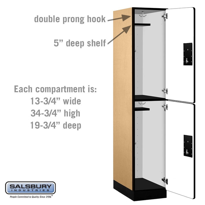Salsbury 15" Wide Double Tier Designer Wood Locker - 1 Wide - 6 Feet High - 21 Inches Deep - Maple - Silver Electronic Locks - Sweatfully