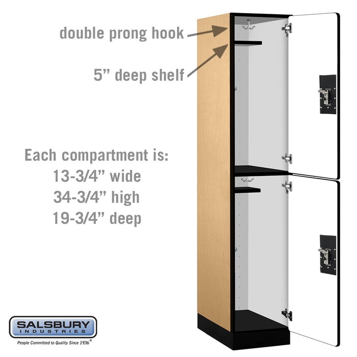 Salsbury 15" Wide Double Tier Designer Wood Locker - 1 Wide - 6 Feet High - 21 Inches Deep - Maple - Silver Resettable Combination Locks - Sweatfully
