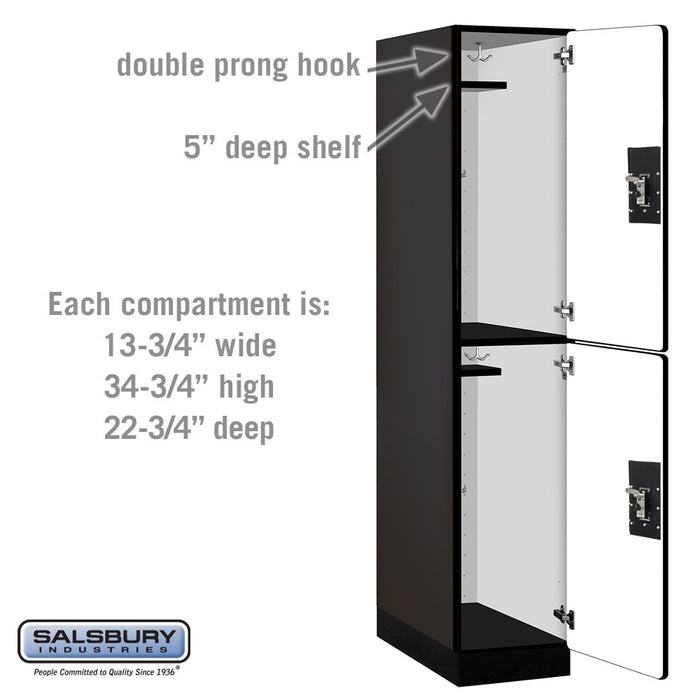 Salsbury 15" Wide Double Tier Designer Wood Locker - 1 Wide - 6 Feet High - 24 Inches Deep - Black - Silver Resettable Combination Locks - Sweatfully